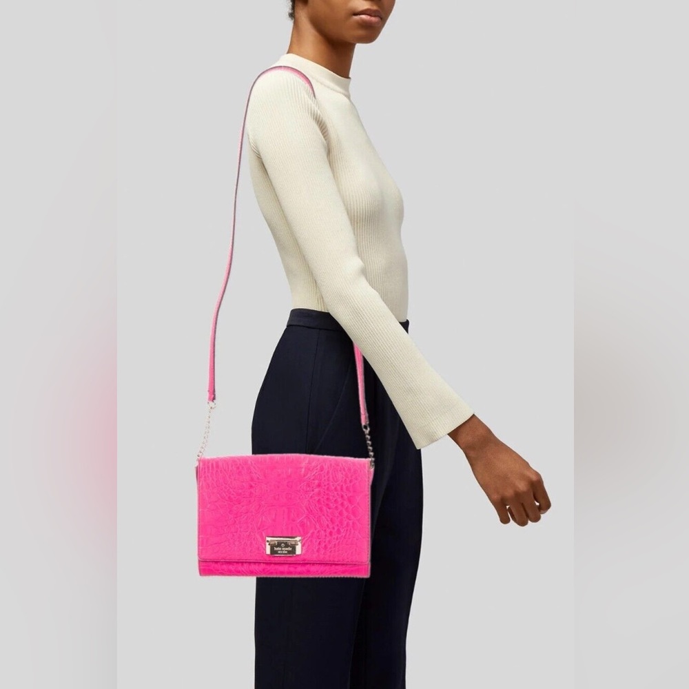 KATE SPADE Neon Pink Croc Statement Crossbody Bag